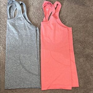 Lululemon Gray and Coral swiftly Racerback Tank Tops
